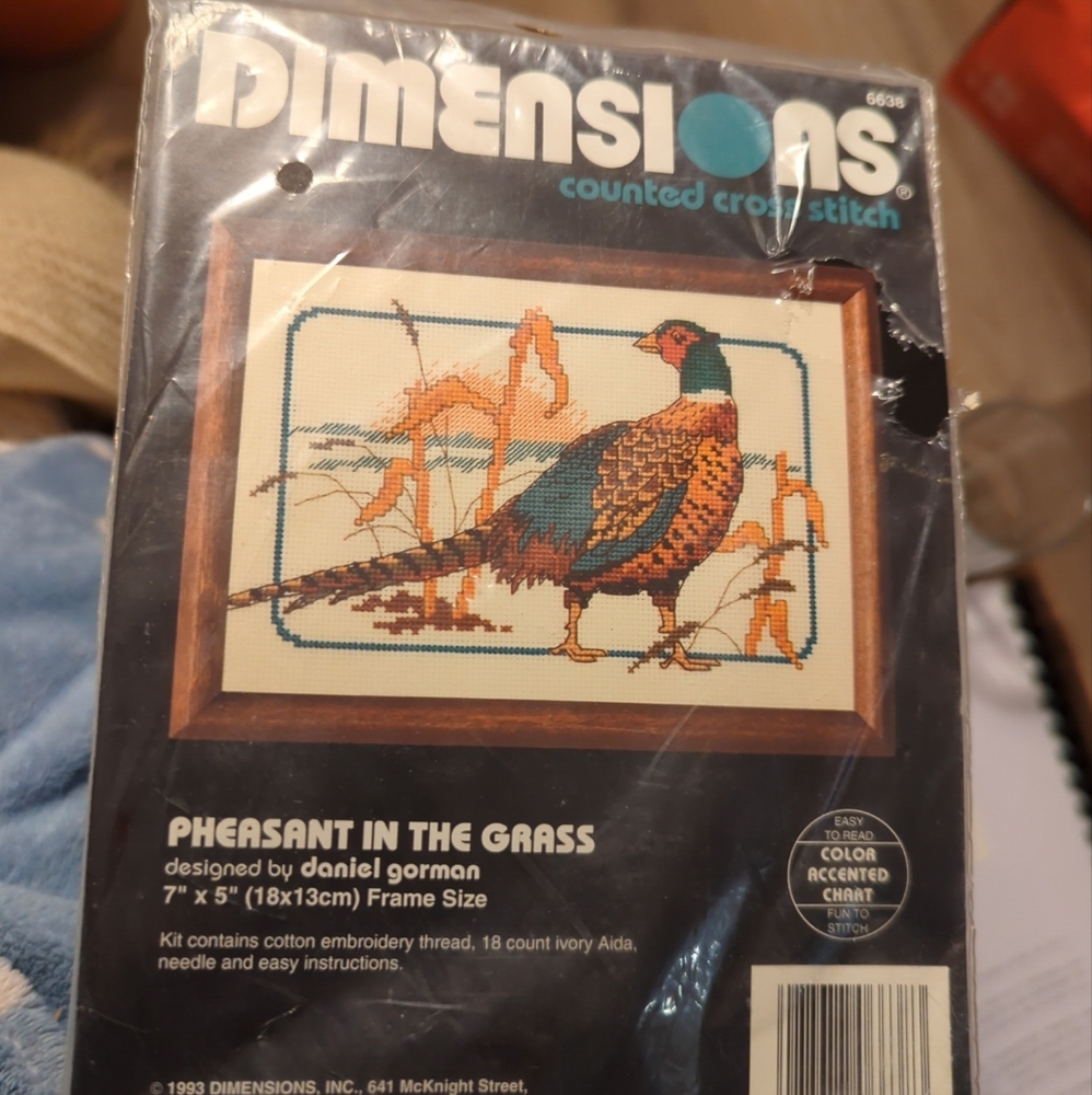 Dimensions counted cross stitch Kit:  Pheasant in the Grass, Vintage New In Bag